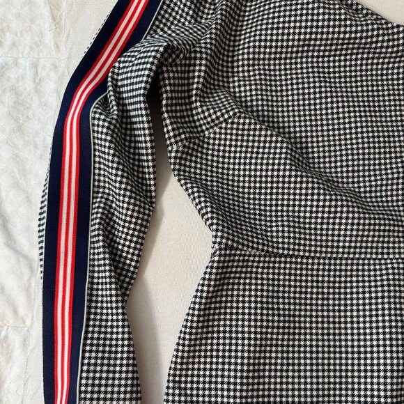 Black & White Check mini dress with accent ribbon /asymmetrical sleeve, Size: S - Picture 5 of 6